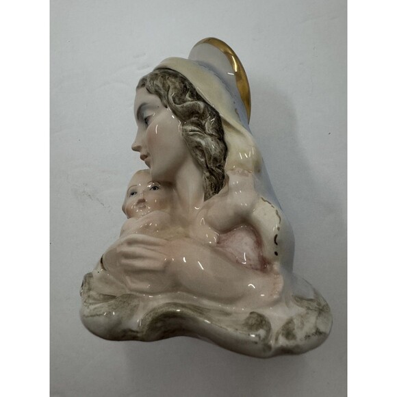 VTG Italian Bust glazed Madonna Virgin Mary Baby Jesus Italy 668 Statue Catholic - Picture 4 of 13